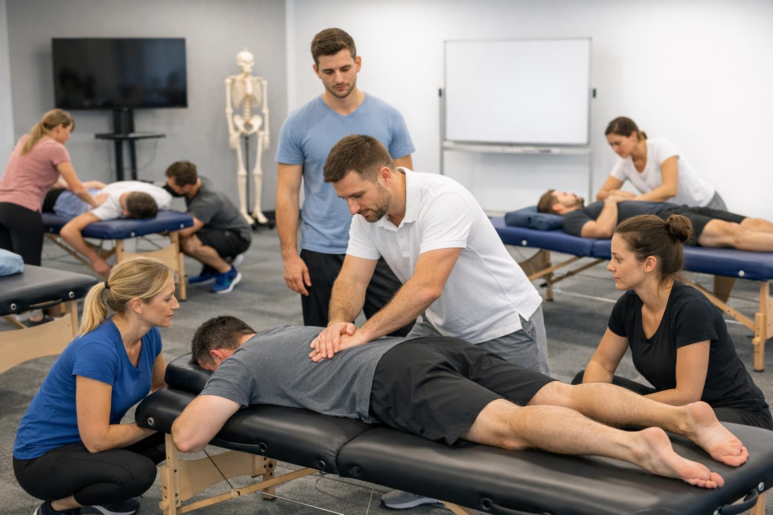 Zdjęcie sali szkoleniowej z fizjoterapeutami podczas warsztatów praktycznych