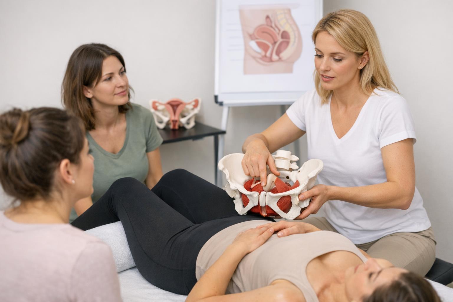 zdjęcie: praktyczne zajęcia z terapii dna miednicy — model anatomiczny i demonstracja